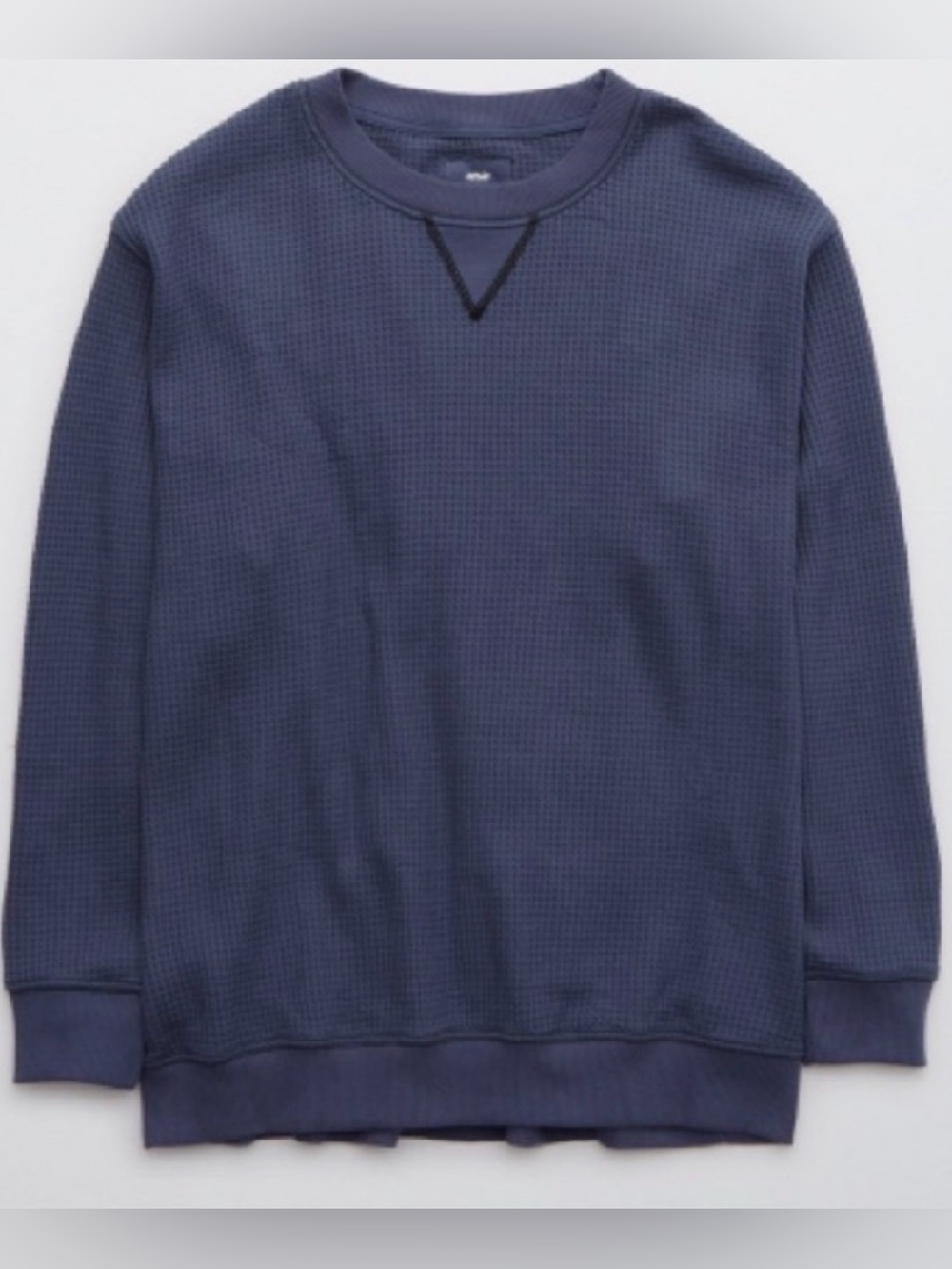 💙 Aerie Blue Waffle Knit Thermal‎ Crewneck Top V-Stitch Size Medium